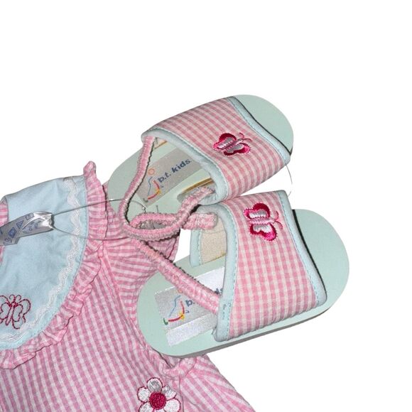 NWT B.T. Kids Vintage Girls Romper Pink Sandals Flower Butterflies Summer Spring - Picture 5 of 7